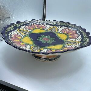 Vintage Talavera hand painted pedestal bowl for fruits or pastries. REPAIR.